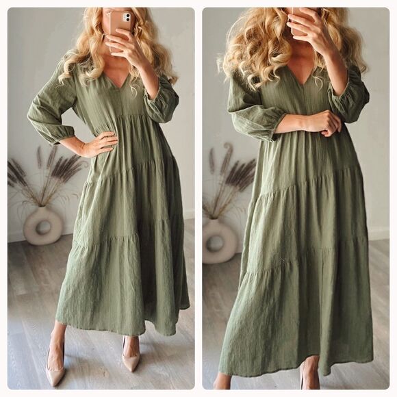Zara Dresses & Skirts - Zara Textured Green Dress Midi New